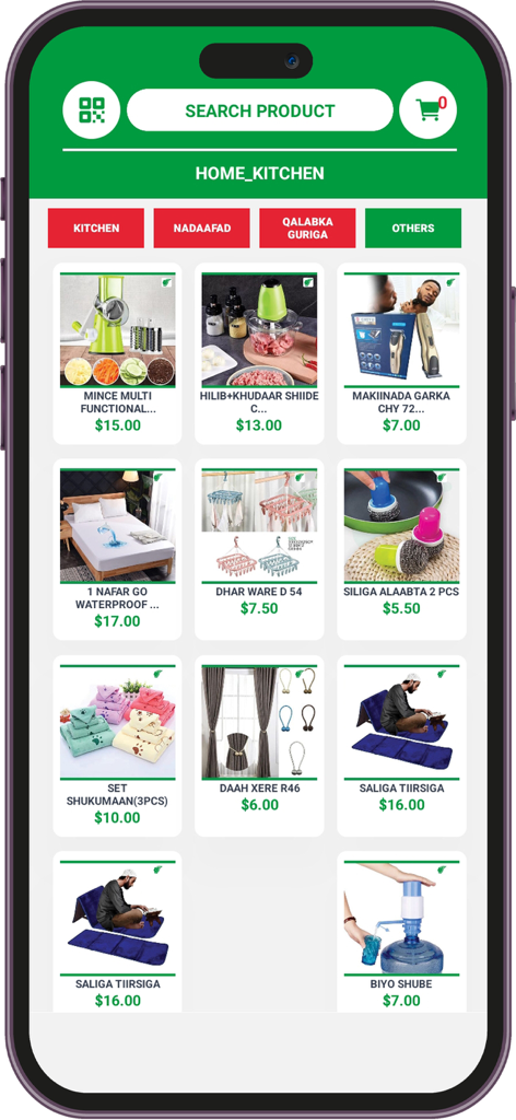 Soomar - Soomar app interface showing various household and kitchen products for sale