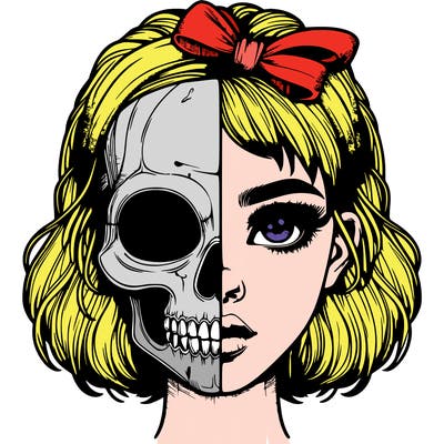 realistic girl with half skull mask