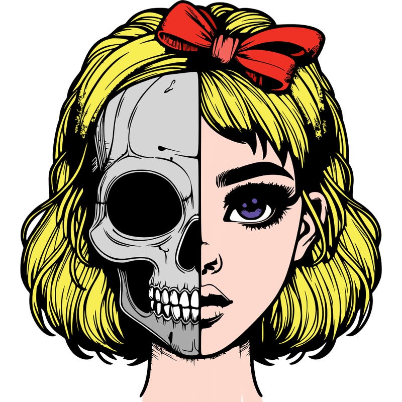 realistic girl with half skull mask