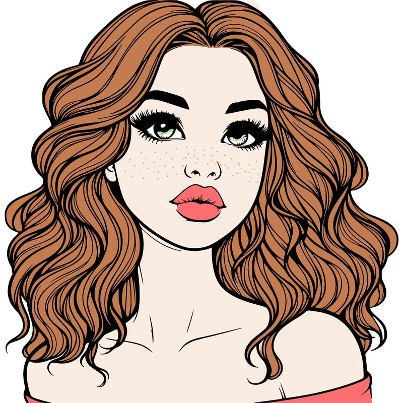 realistic girl with wavy hair and lips