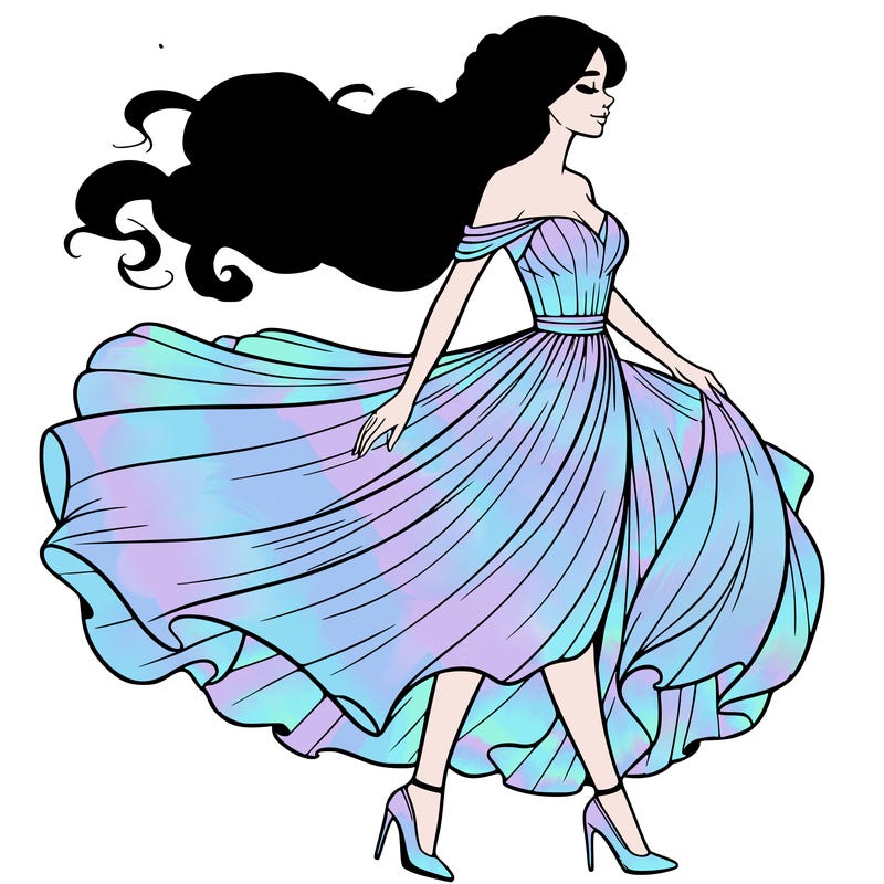 realistic woman in a dress flowing in the wind