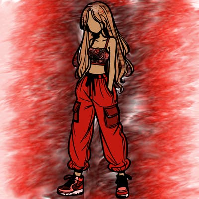 girl in baggy pants crop top and long hair