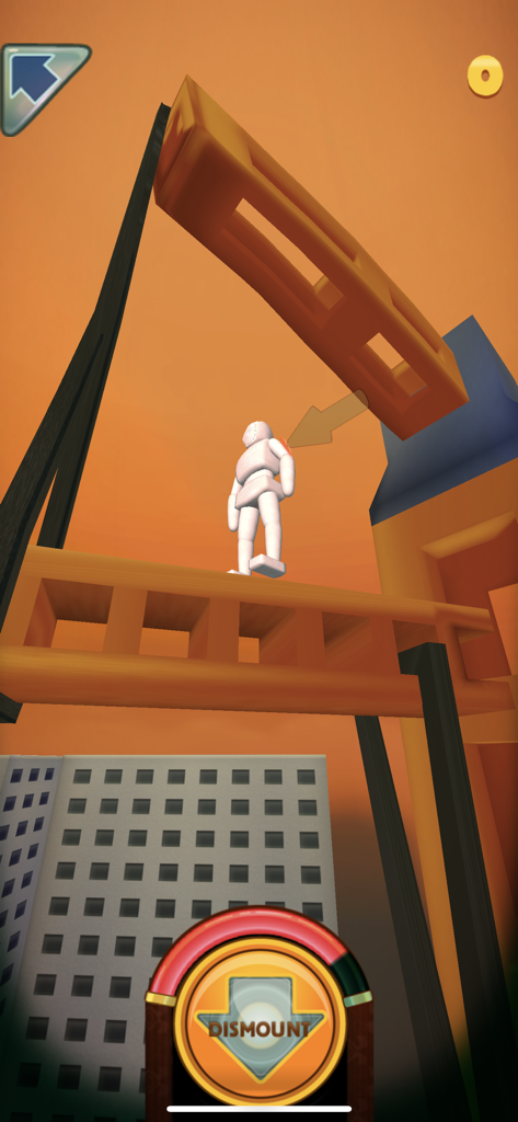 Stair Dismount® - A white ragdoll character standing on a high construction platform in the Stair Dismount game