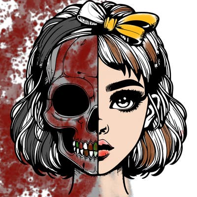 realistic girl with half skull mask