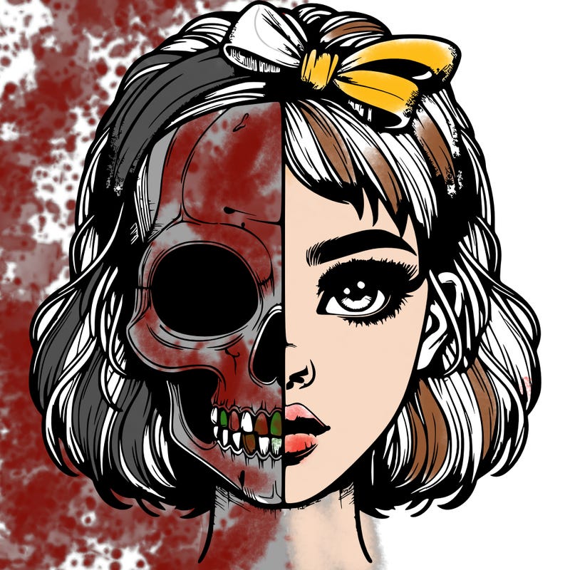 realistic girl with half skull mask