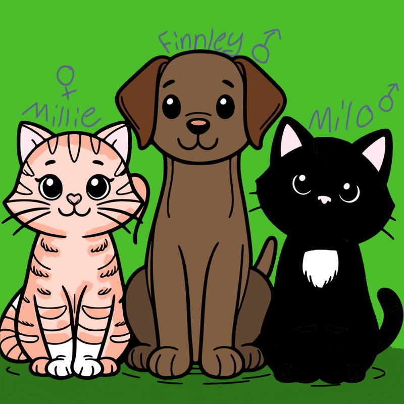 three cats and a dog sitting next to eachother