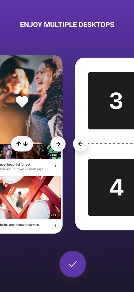 Mobile app interface showing multiple split screen desktop layouts for multitasking