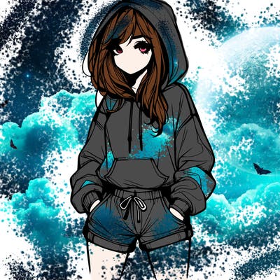 realistic girl in shorts and hoodie