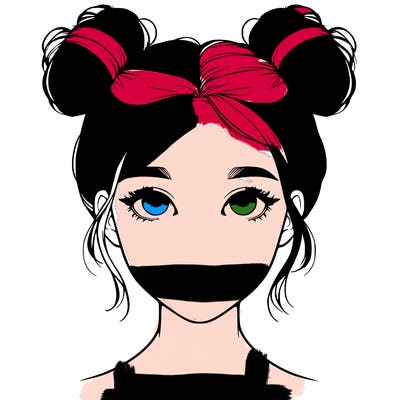 realistic girl with two buns on top of her head