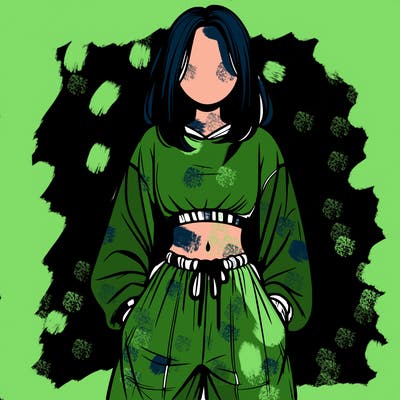 realistic girl faceless with baggy pants and a crop top