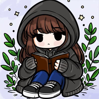 girl in oversized hoodie reading a book