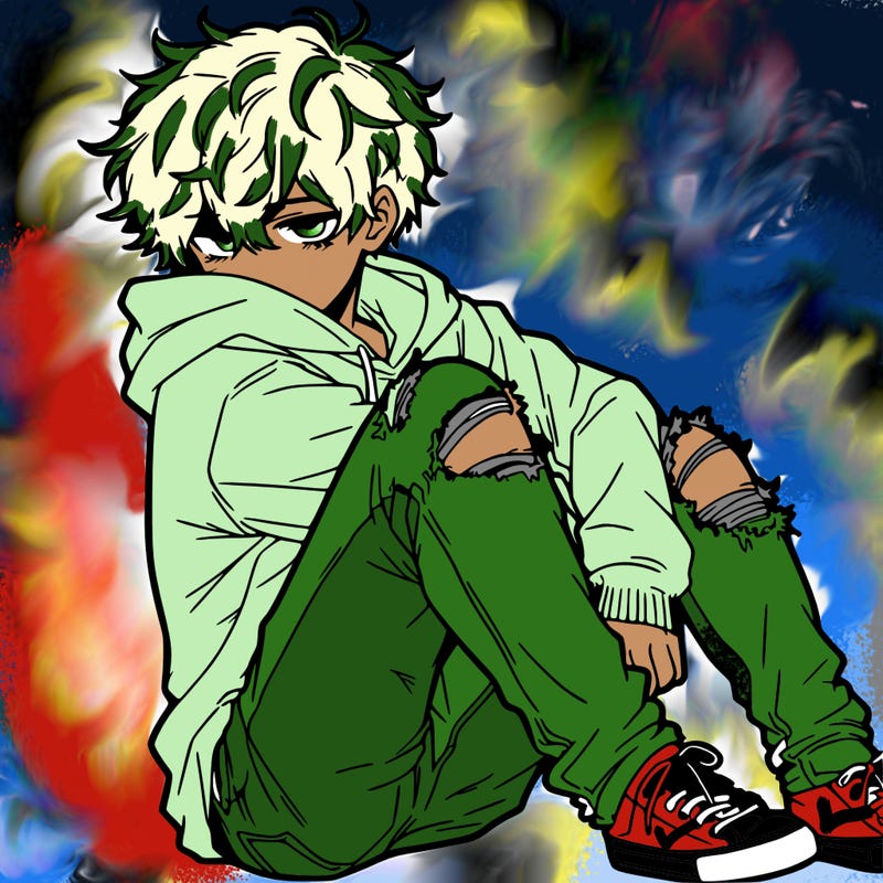 a male hoddie ripped jeans messy hair anime