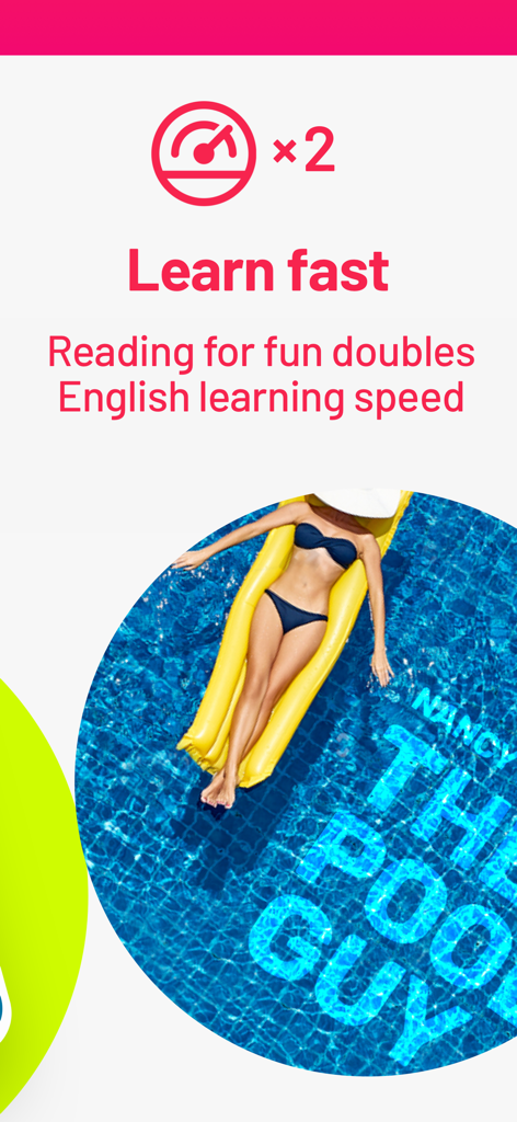 Readable: read English stories - Graphic stating that reading for pleasure doubles English learning speed