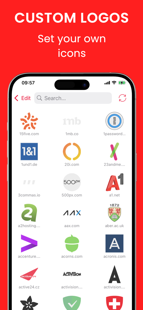 Raivo - 2FA Authenticator app - Raivo 2FA Authenticator screen showing customizable account icons and logos