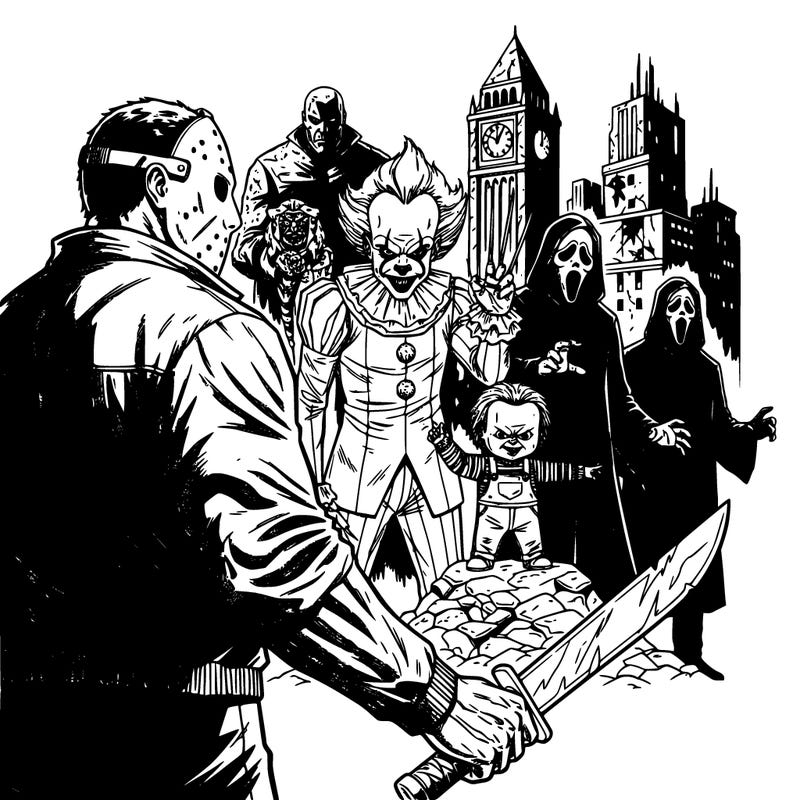 pennywise, freddy kruger, jason voorhees, chucky, ghostface and other horror movie icons