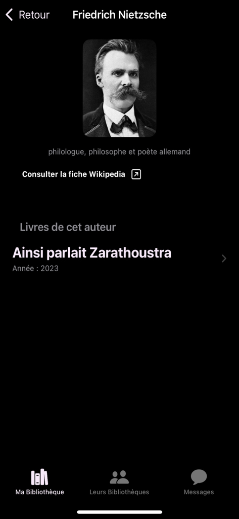 Ma Bibliotheque - Friedrich Nietzsche author profile page in the Ma Bibliotheque book catalog app