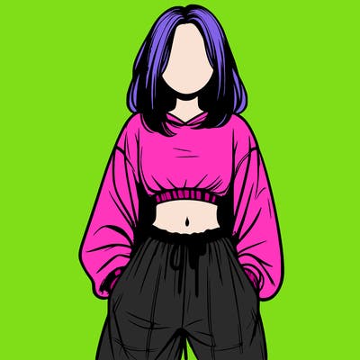 realistic girl faceless with baggy pants and a crop top