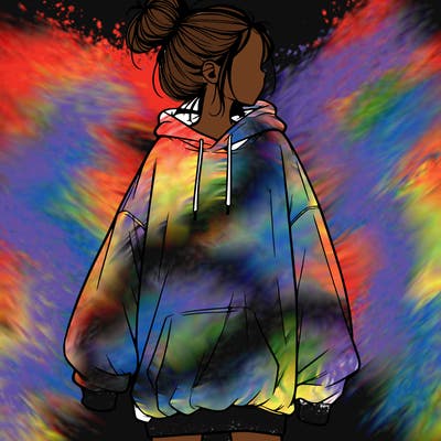 realistic girl with a oversized sweatshirt on and a bun