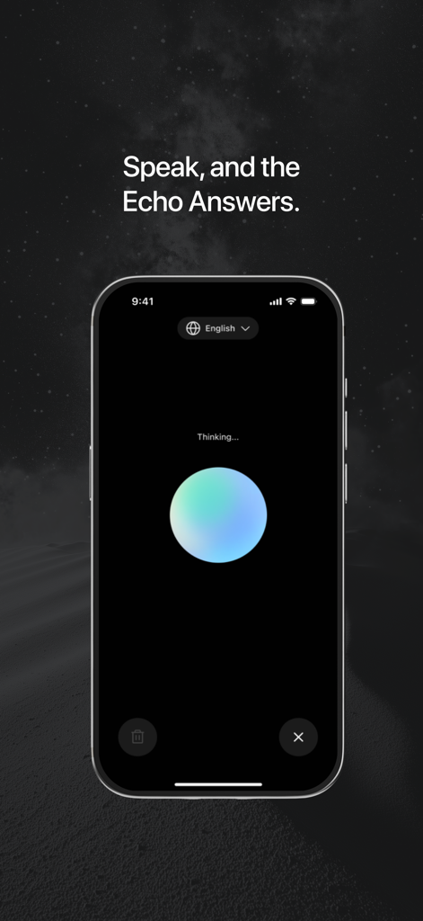 GodGPT app interface showing a glowing orb and the phrase Speak and the Echo Answers