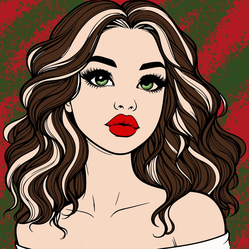 realistic girl with wavy hair and lips