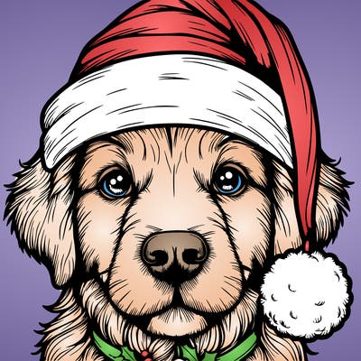 realistic dog with a christmas hat