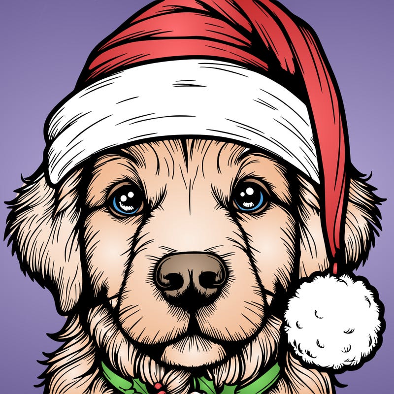 realistic dog with a christmas hat