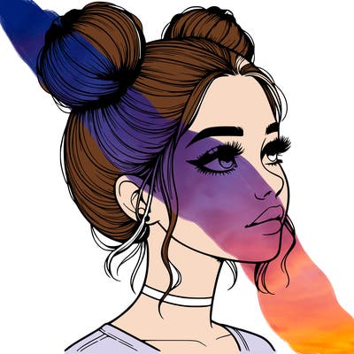 realistic girl with buns on the top of her head