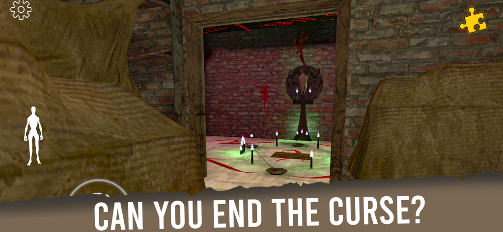 The curse of Emily:Horror Game - A ritual room featuring a Ouija board and glowing candles in The Curse of Emily mobile game.