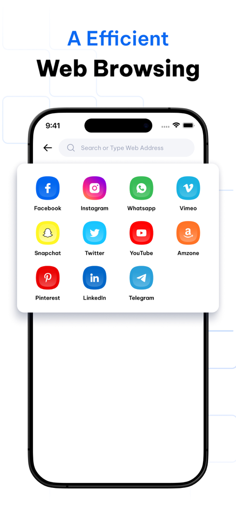 File Manager: Vault & Explorer - Private web browser interface showing shortcuts to social media and popular websites