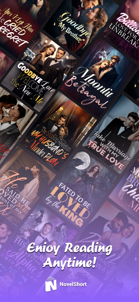 NovelShort - Novels & Fiction - Eine Collage aus verschiedenen Buchcovern für Romanzen und Werwolf-Romane innerhalb der NovelShort-App