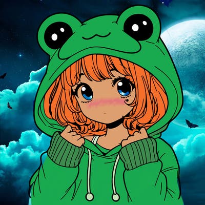 a cute teenage girl wearing a frog hoodie