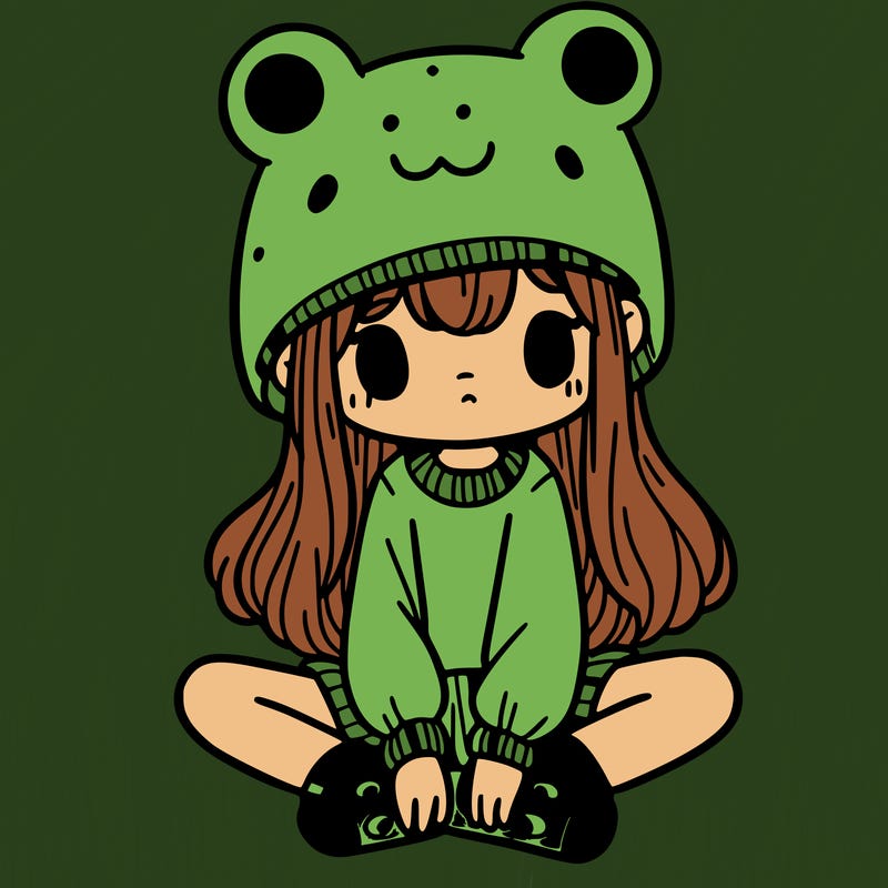 a girl wearing a frog hat and some frog socks