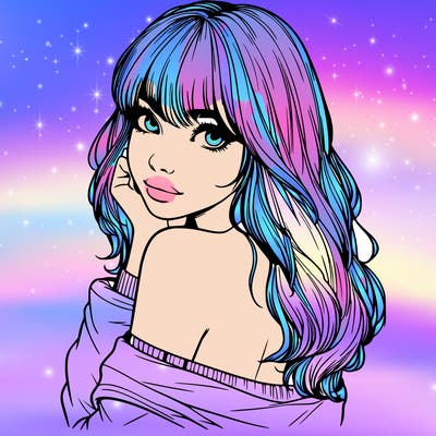 realistic girl with bangs looking over her shoulder