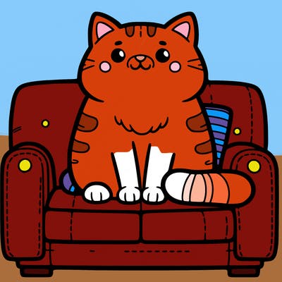 big cat sitting down on a couch