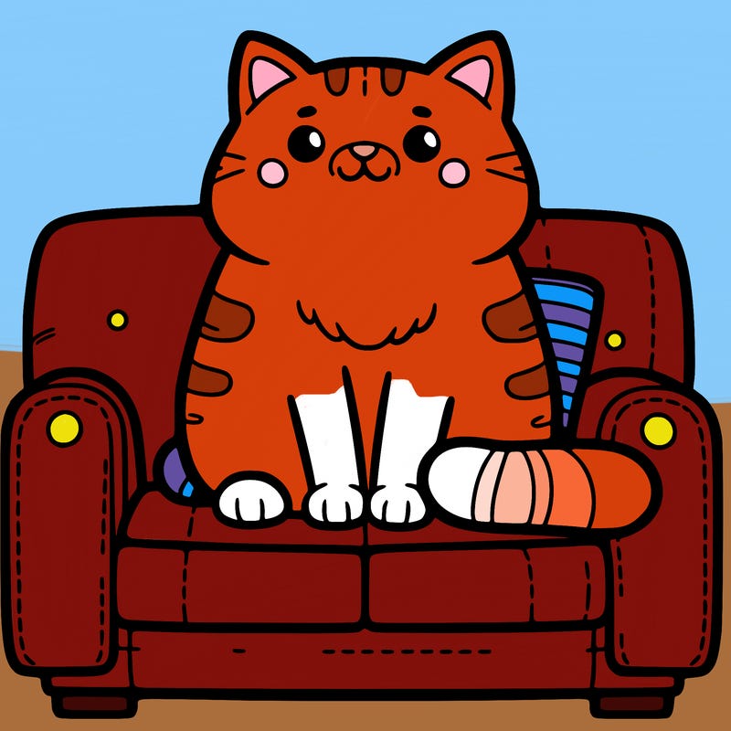 big cat sitting down on a couch