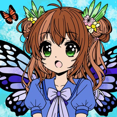 anime girl with wings butterfly