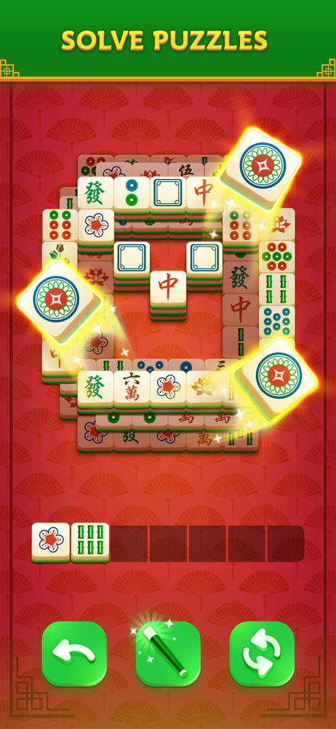 Tile Dynasty: Triple Mahjong - Ein Gameplay-Screenshot von Tile Dynasty Triple Mahjong, der ein Kachel-Matching-Rätsel zeigt