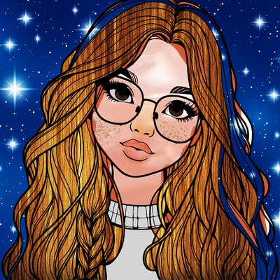 girl with long hair and freckles and glasses realistic
