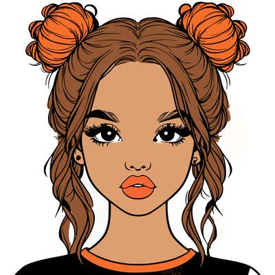 realistic girl with two buns in hair and lips