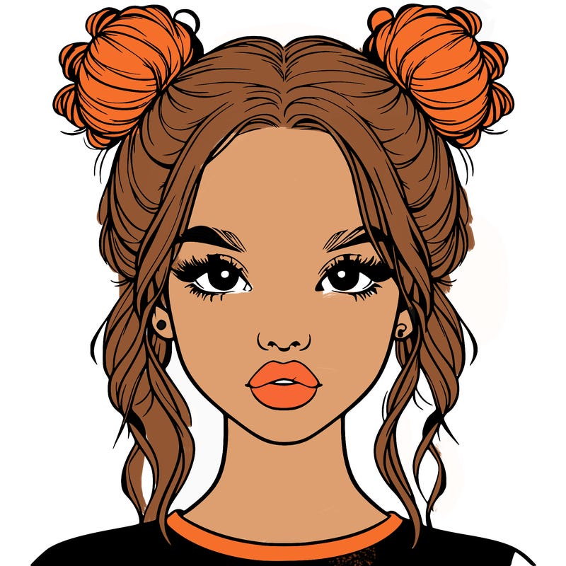 realistic girl with two buns in hair and lips