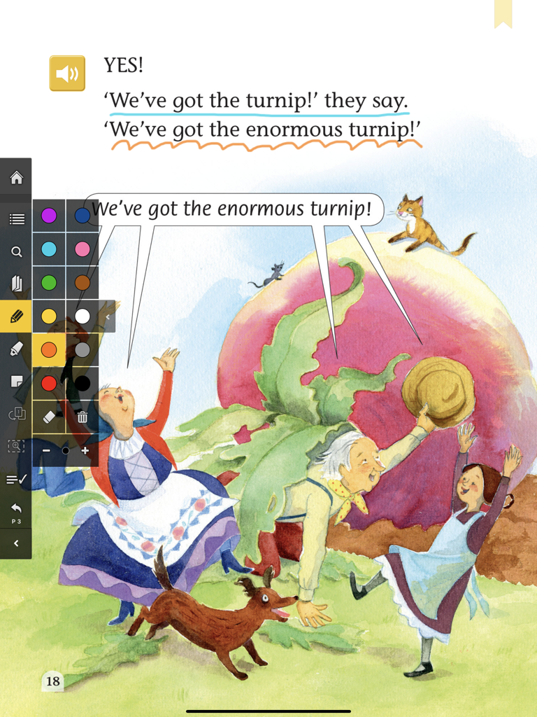 Oxford Learner's Bookshelf - Interactive annotation tools and highlighting on an illustrated digital storybook page