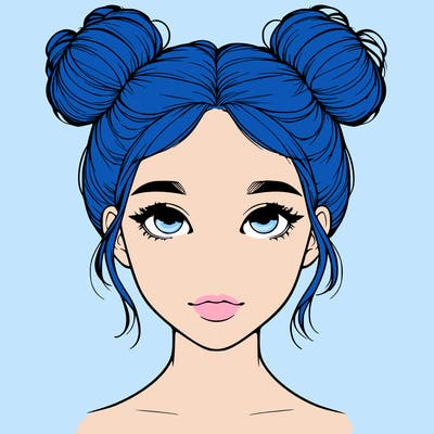 realistic girl with two buns on top of her head