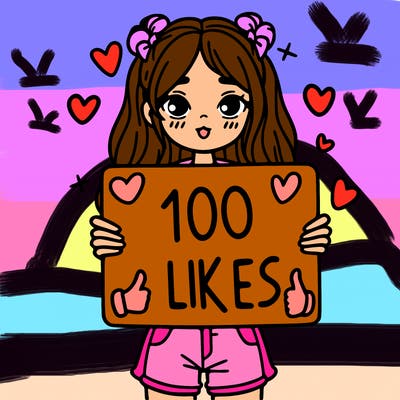 girl holding a sign saying 100 likes
