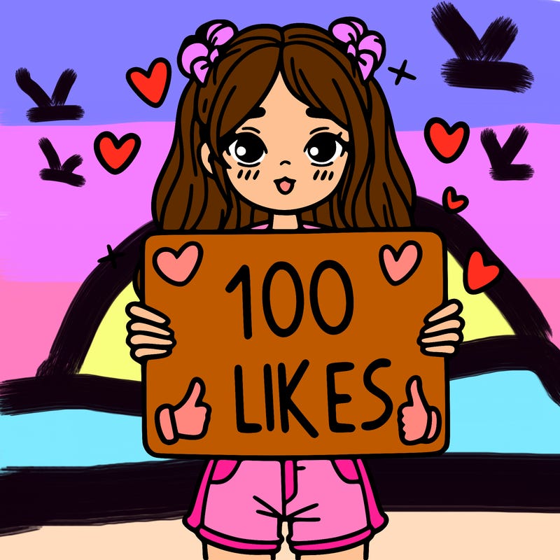 girl holding a sign saying 100 likes