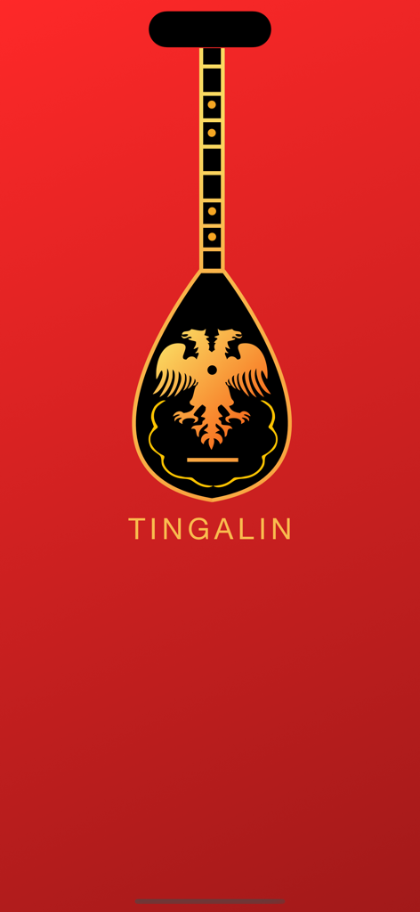Tingalin (Çifteli and Lahuta) - Splash screen of the Tingalin app featuring a stylized Çifteli instrument with a double-headed eagle emblem on a red background.