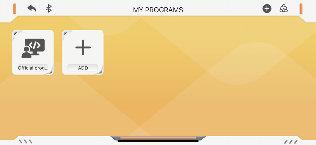 QY STEM - Interface do aplicativo QY STEM exibindo a tela Meus Programas com opções para adicionar novos projetos de programação.