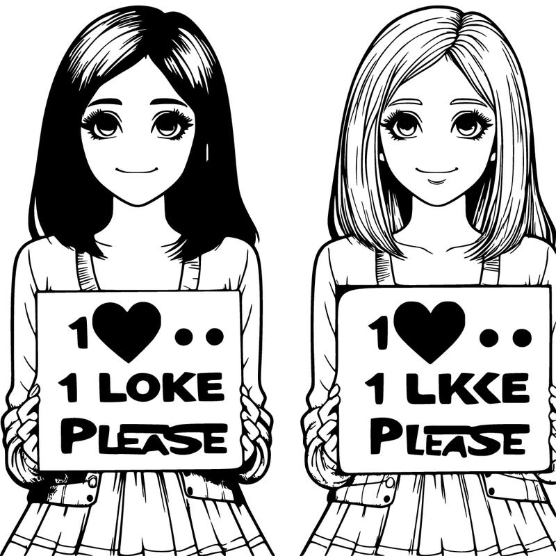 realistic girl with a sign saying 1 like please