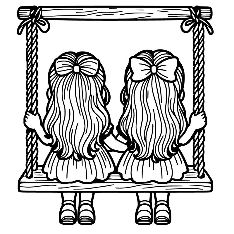 two sisters on a swing facing the back