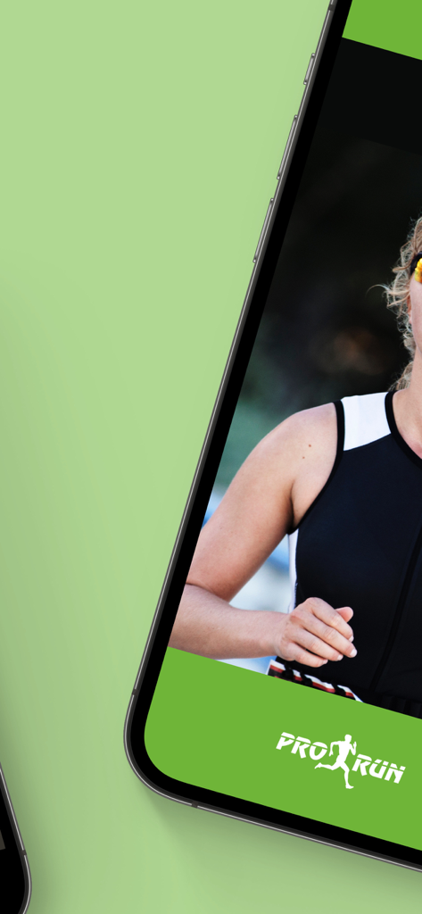 A female runner shown on the ProRun Live mobile application interface with the brand logo