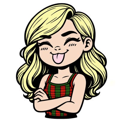 realistic girl crossing her arms and wearing a tank top with her tongue held out she has long hair